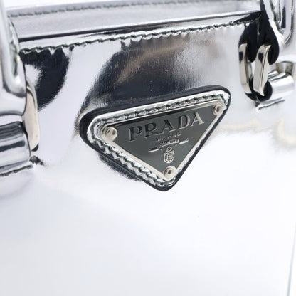 Prada Triangle Logo 2-Way Shoulder Bag Silver Patent Leather — view 6