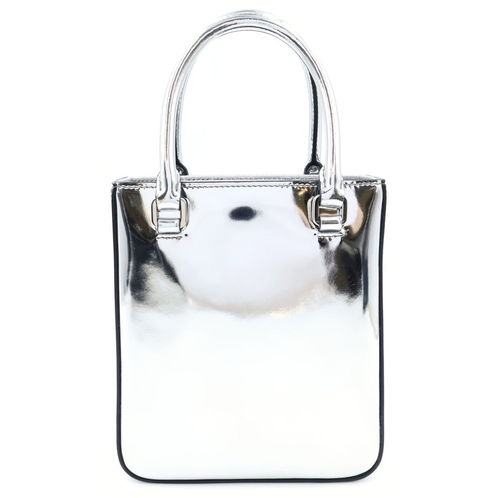 Prada Triangle Logo 2-Way Shoulder Bag Silver Patent Leather — view 2