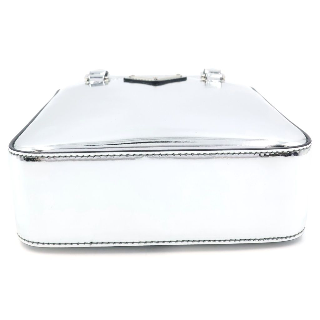 Prada Triangle Logo 2-Way Shoulder Bag Silver Patent Leather — view 4