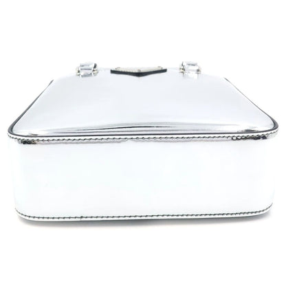 Prada Triangle Logo 2-Way Shoulder Bag Silver Patent Leather — view 4