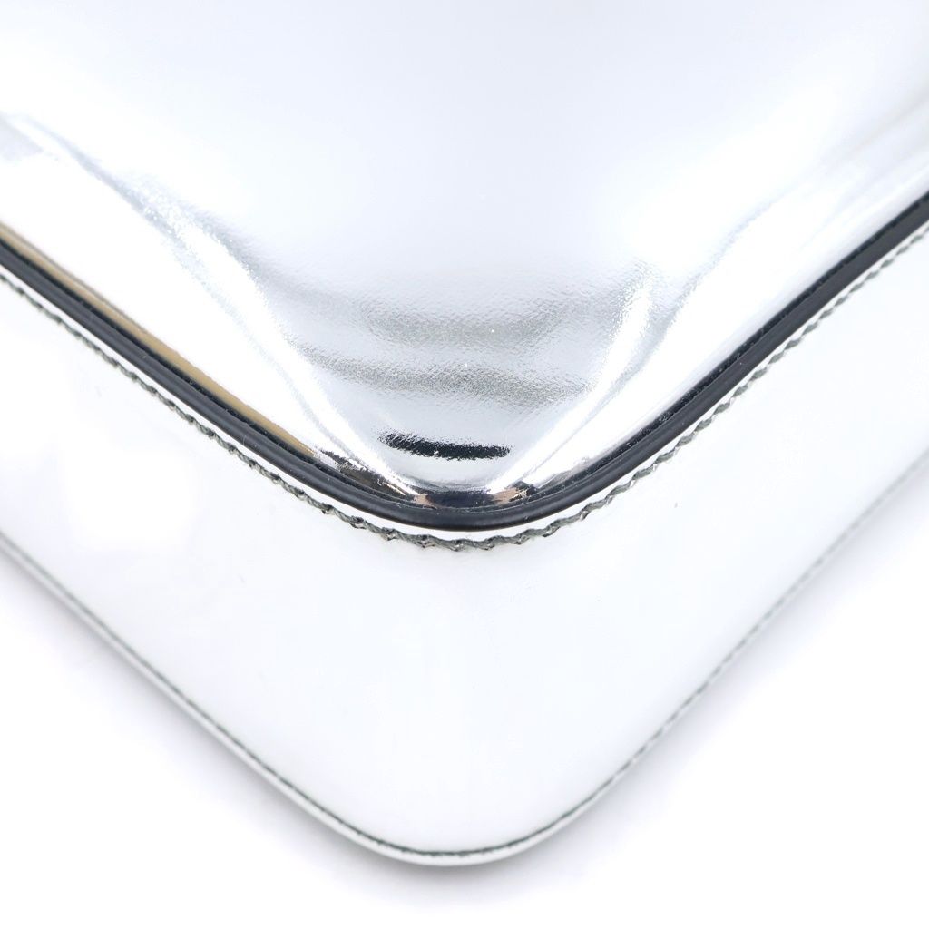Prada Triangle Logo 2-Way Shoulder Bag Silver Patent Leather — view 5