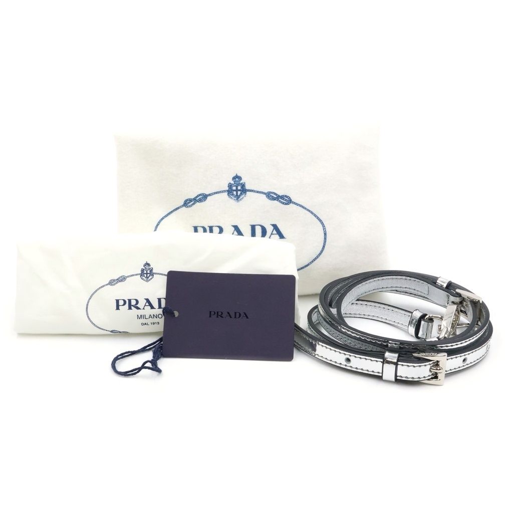 Prada Triangle Logo 2-Way Shoulder Bag Silver Patent Leather — view 8