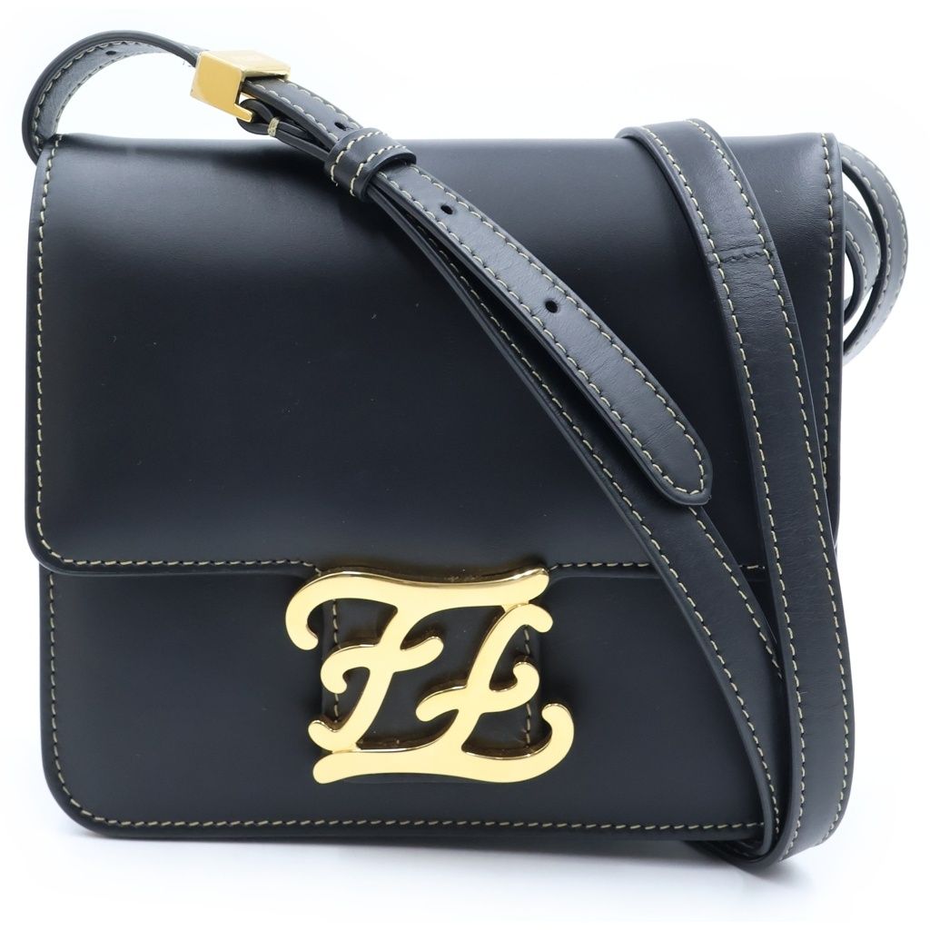 Fendi Karligraphy Shoulder Bag Black Leather