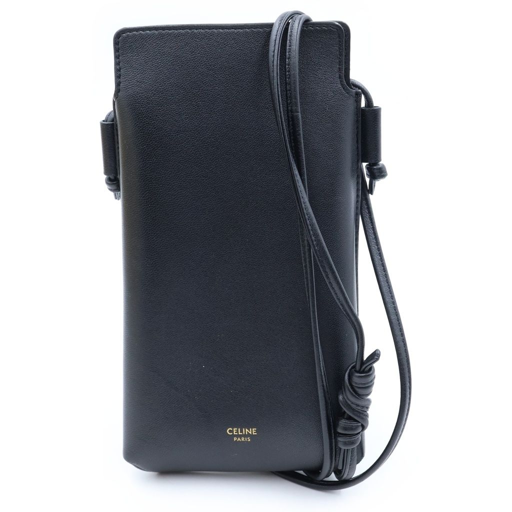 Celine Logo Phone Pouch Black Lambskin
