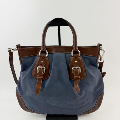 Prada Logo Jacquard Buckle 2-Way Shoulder Bag Canvas Leather Blue Brown Silver — view 4