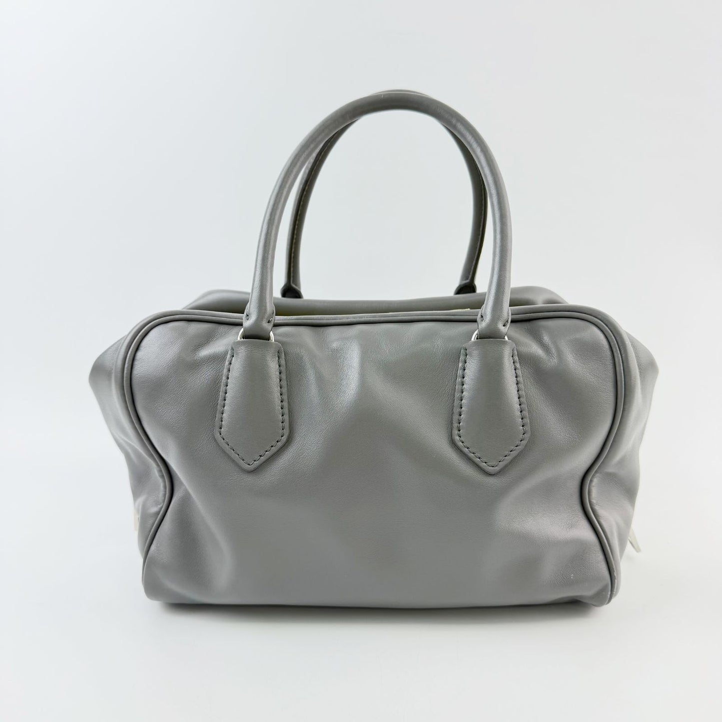 Prada Inside Soft Calfskin 2-Way Shoulder Bag Leather Gray Lime Green Silver — view 5