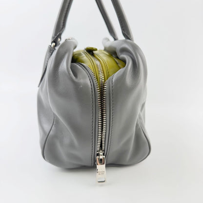 Prada Inside Soft Calfskin 2-Way Shoulder Bag Leather Gray Lime Green Silver — view 7