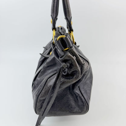Miu Miu Vitter Luxe Gathered Tote Handbag Leather Black Gold Vintage — view 4