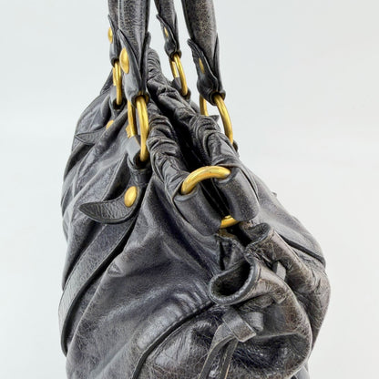 Miu Miu Vitter Luxe Gathered Tote Handbag Leather Black Gold Vintage — view 5