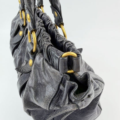 Miu Miu Vitter Luxe Gathered Tote Handbag Leather Black Gold Vintage — view 7