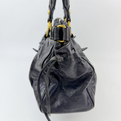 Miu Miu Vitter Luxe Gathered Tote Handbag Leather Black Gold Vintage — view 6