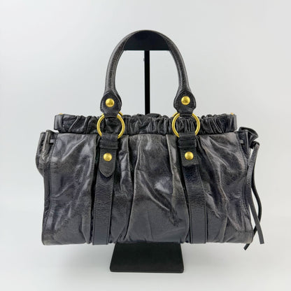 Miu Miu Vitter Luxe Gathered Tote Handbag Leather Black Gold Vintage — view 3