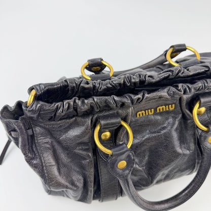 Miu Miu Vitter Luxe Gathered Tote Handbag Leather Black Gold Vintage — view 8