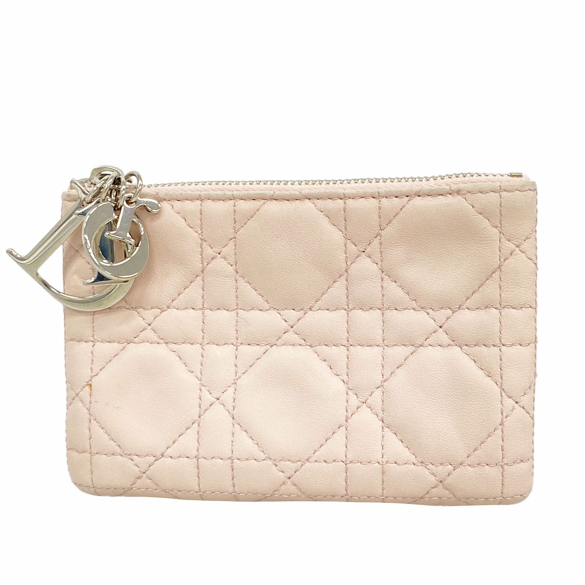 Dior Pouch Cannage Leather Pink Silver
