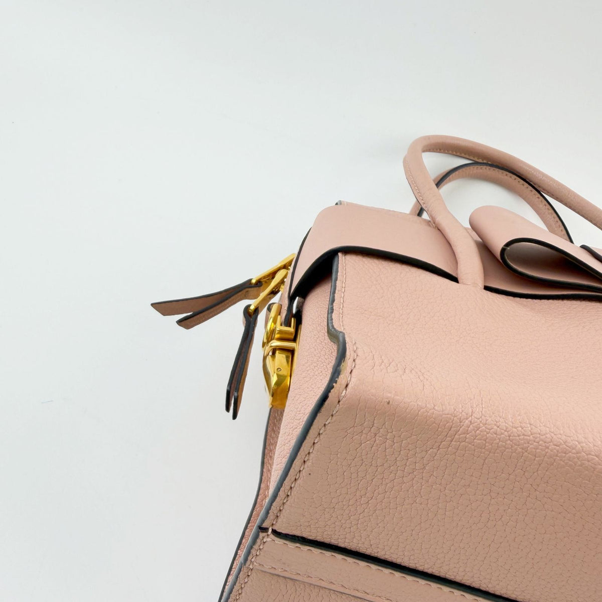 Miu Miu Ribbon Motif Leather Tote Handbag Pink Gold Vintage — view 7