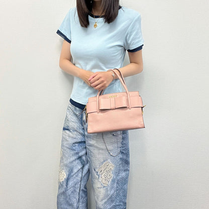 Miu Miu Ribbon Motif Leather Tote Handbag Pink Gold Vintage — view 2