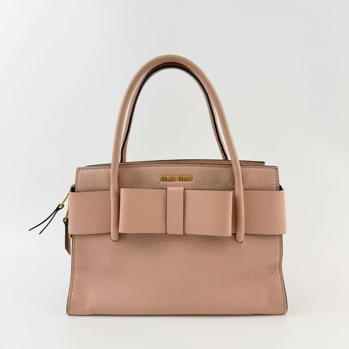 Miu Miu Ribbon Motif Leather Tote Handbag Pink Gold Vintage