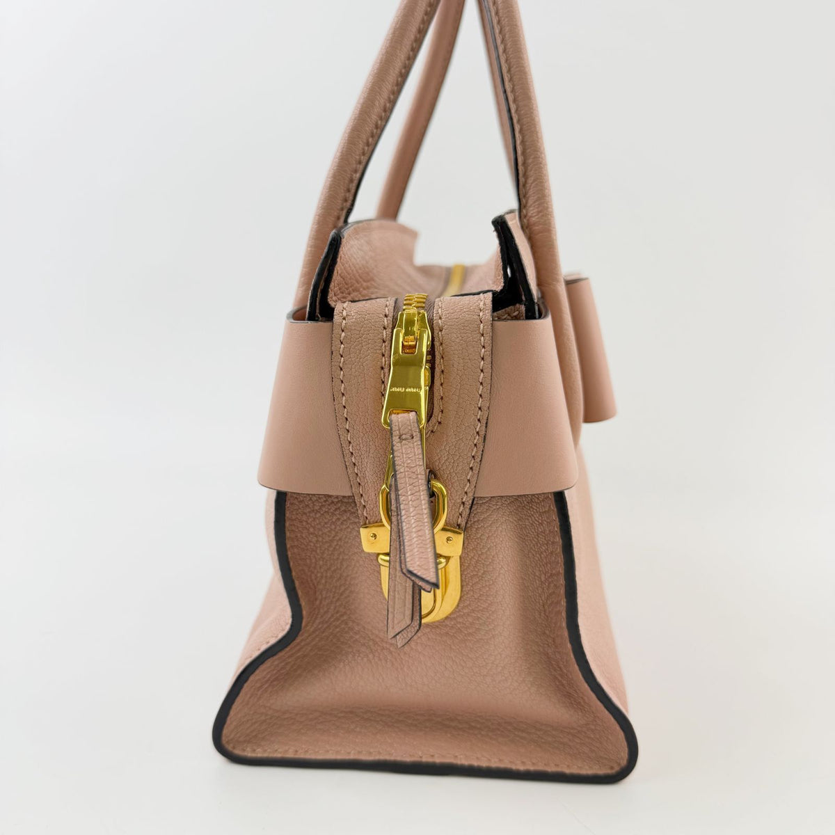 Miu Miu Ribbon Motif Leather Tote Handbag Pink Gold Vintage — view 5