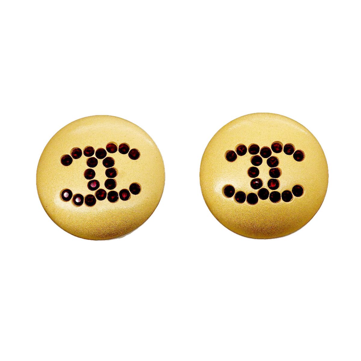 Chanel Earrings CC Logo Round Circle Gold Plated Color Stone