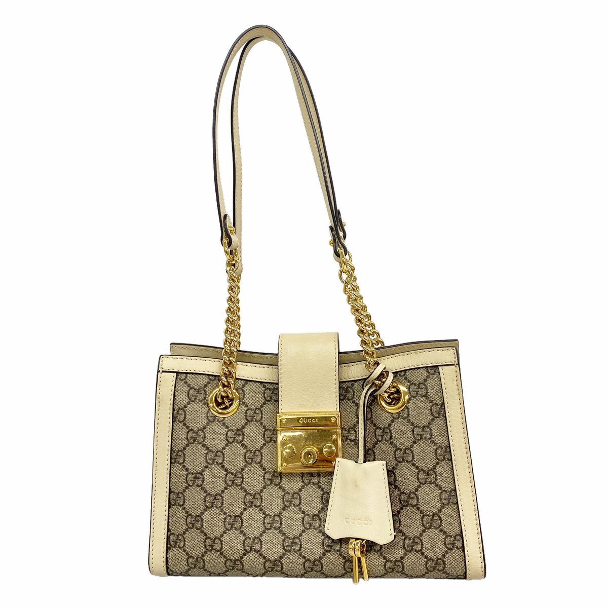 Gucci Tote Padlock GG Small Brown White Gold