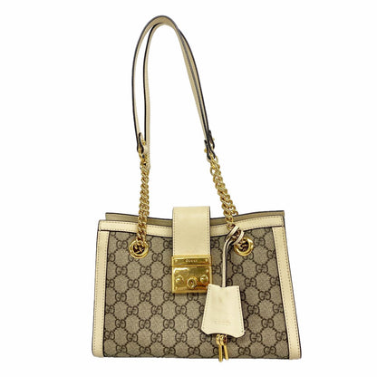 Gucci Tote Padlock GG Small Brown White Gold