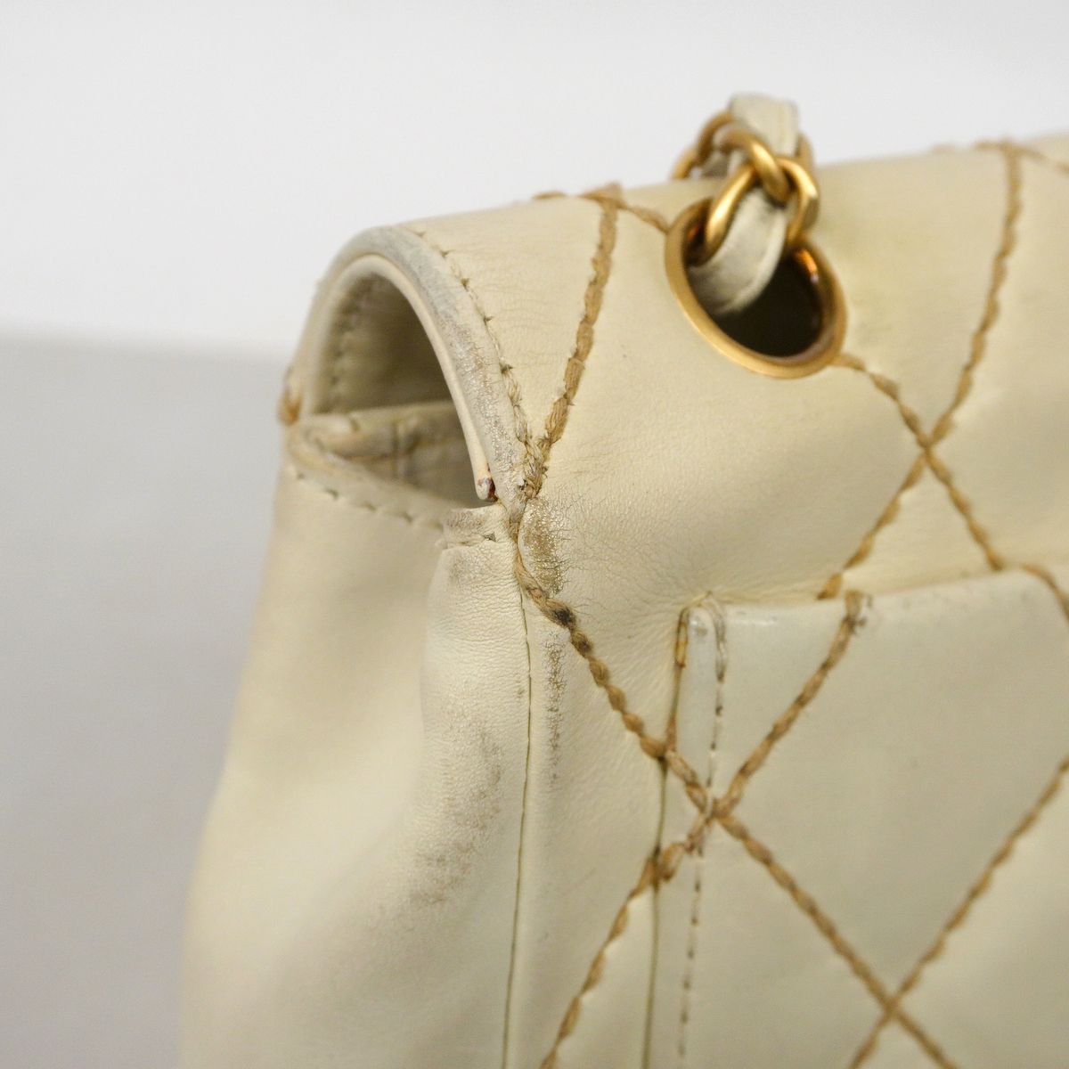 Chanel Shoulder Bag Wild Stitch Leather White Gold — view 7