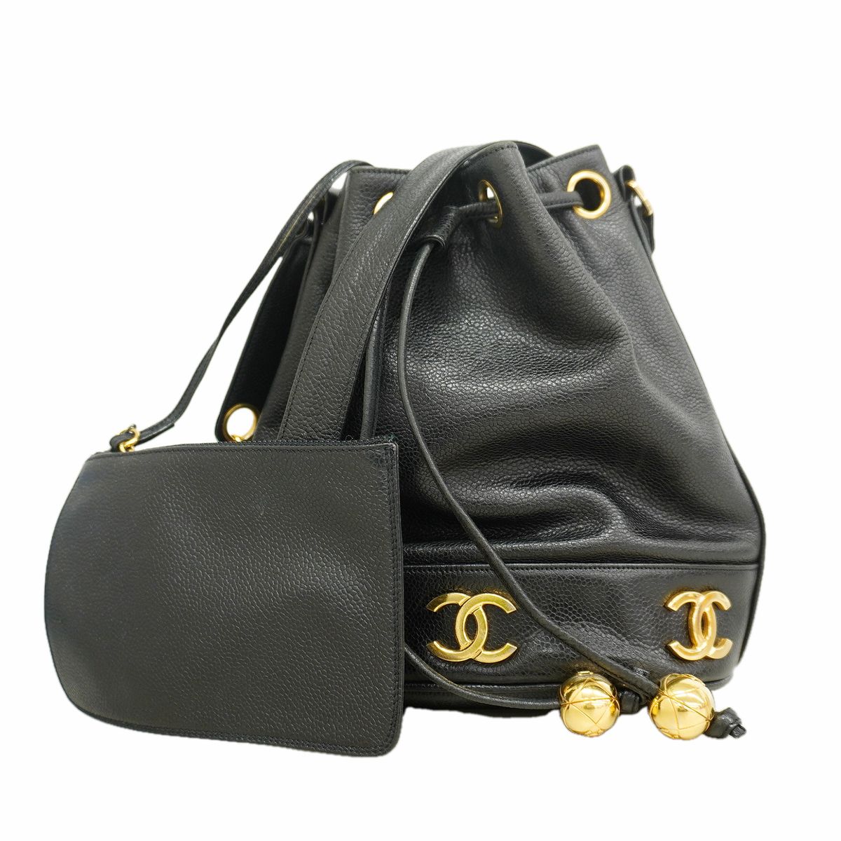 Chanel Shoulder Bag Triple Coco Caviar Leather Black Gold