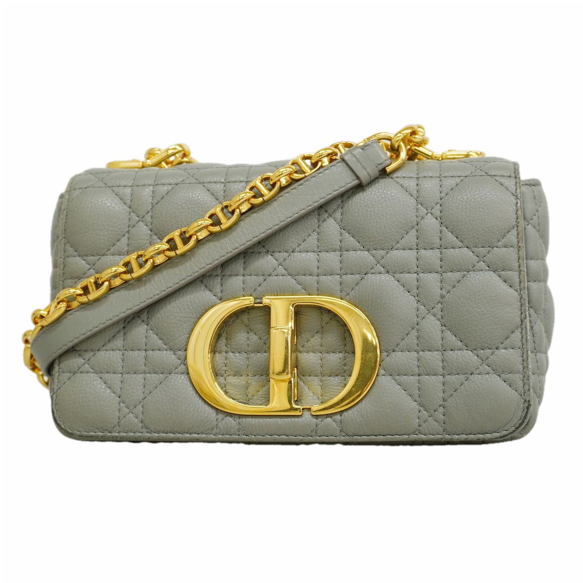 Dior Shoulder Bag Cannage Caro Leather Gray Gold