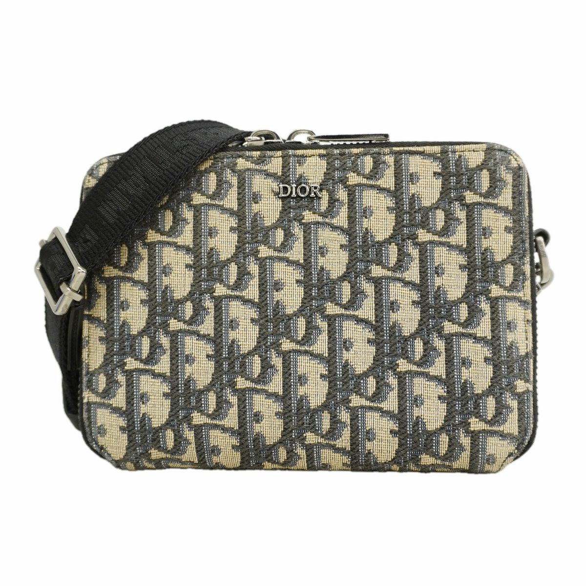 Dior Shoulder Bag Oblique Jacquard Canvas Beige Black Silver