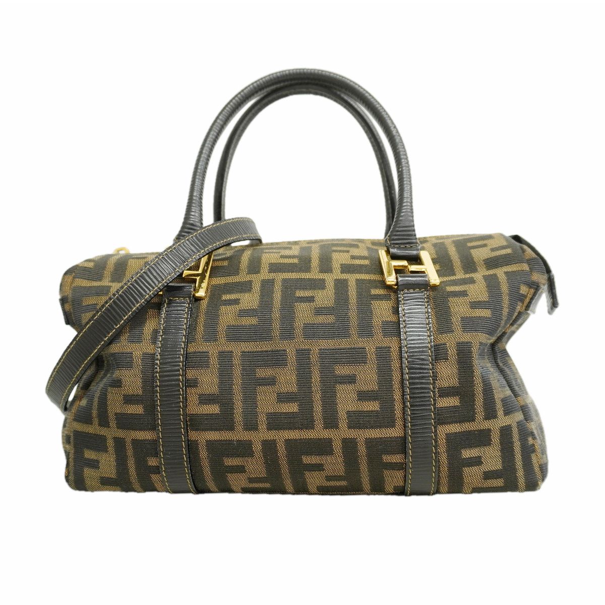 Fendi Handbag Zucca Canvas Brown Gold 2-Way Bag