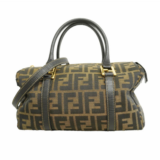 Fendi Handbag Zucca Canvas Brown Gold 2-Way Bag
