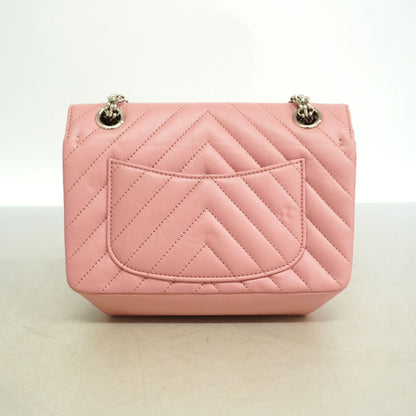 Chanel Shoulder Bag V-stitch 2.55 Leather Pink Silver — view 8