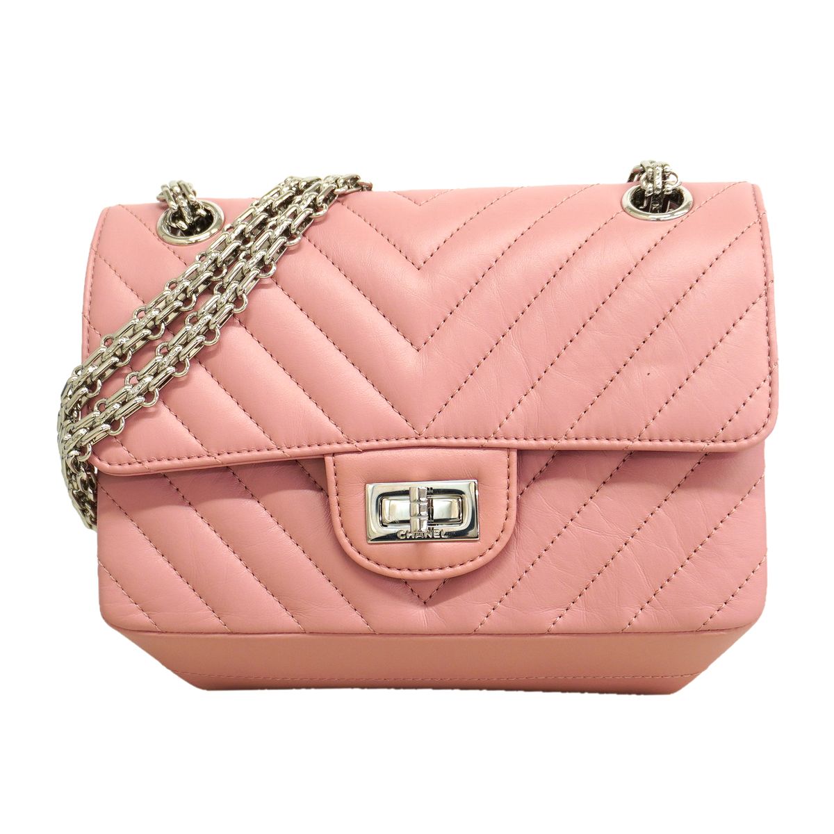 Chanel Shoulder Bag V-stitch 2.55 Leather Pink Silver