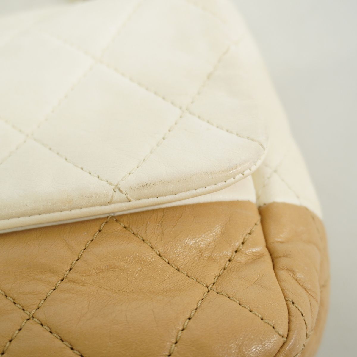 Chanel Shoulder Bag Quilted Calfskin White Brown Silver — view 6