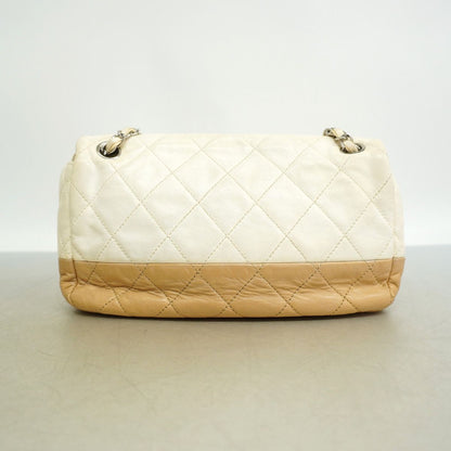 Chanel Shoulder Bag Quilted Calfskin White Brown Silver — view 8