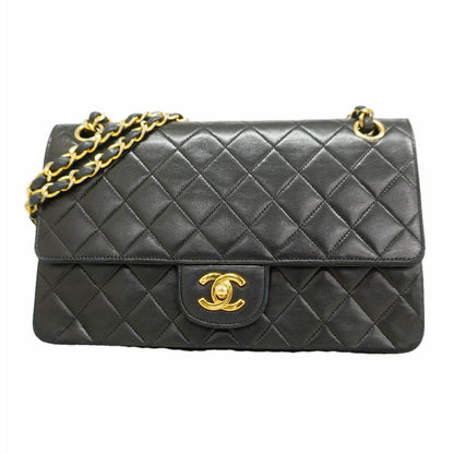 Chanel Shoulder Bag Quilted Lambskin Black Gold