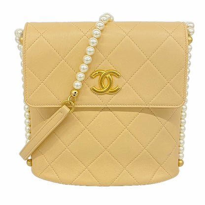 Chanel Shoulder Bag Quilted Lambskin Beige Gold