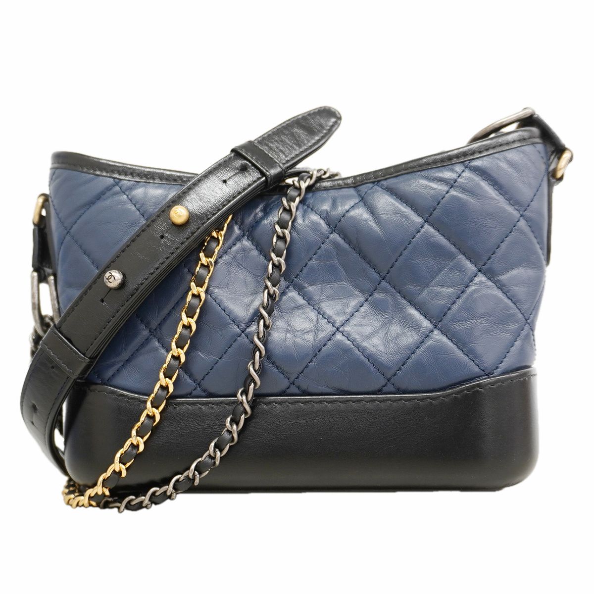 Chanel Shoulder Bag Gabrielle de Chanel Calfskin Navy Black Gold Silver
