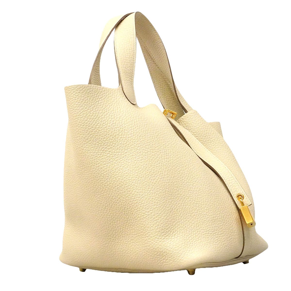 Hermes Handbag Picotin Lock MM Taurillon Clemence Craie Gold — view 2