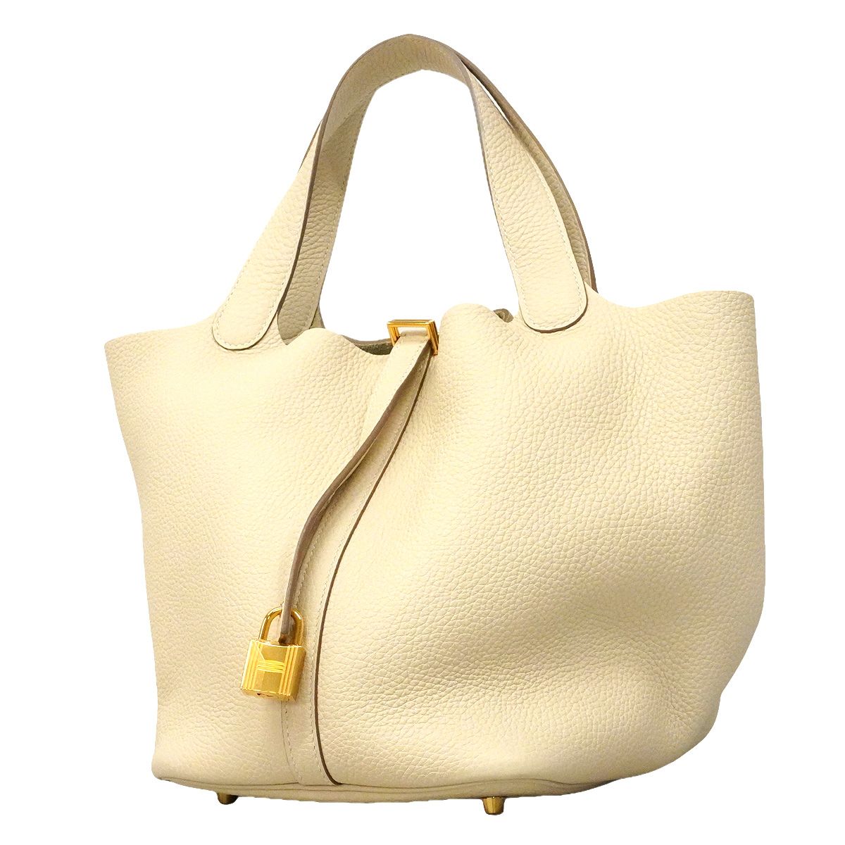 Hermes Handbag Picotin Lock MM Taurillon Clemence Craie Gold