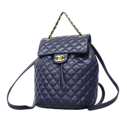 Chanel Backpack Quilted Lambskin Navy Gold