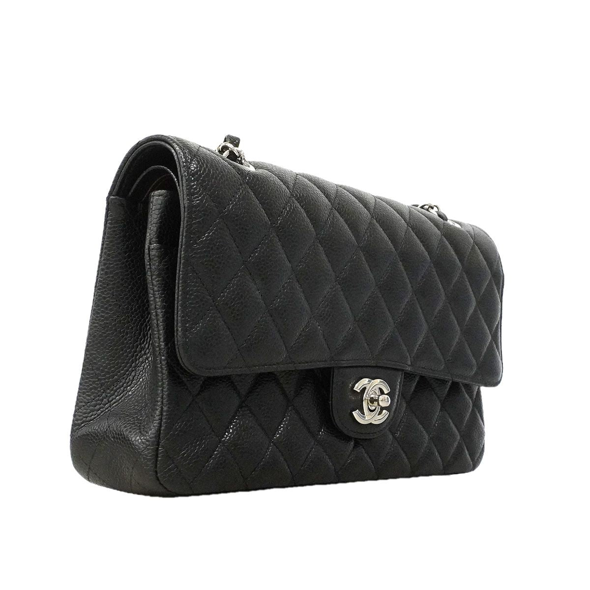Chanel Shoulder Bag Quilted Caviar Leather Black Silver — view 2