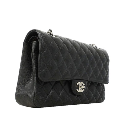 Chanel Shoulder Bag Quilted Caviar Leather Black Silver — view 2