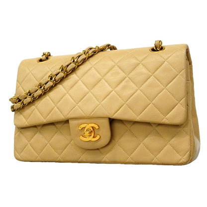 Chanel Shoulder Bag Quilted Lambskin Beige Gold