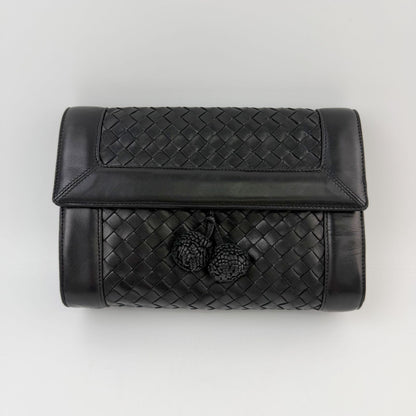 Bottega Veneta Intrecciato Knot Clutch Handbag Leather Black Gold Vintage