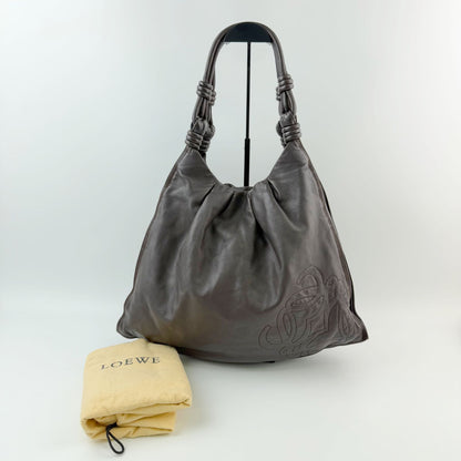 Loewe Anagram Knot Handle Shoulder Bag Leather Dark Brown Vintage