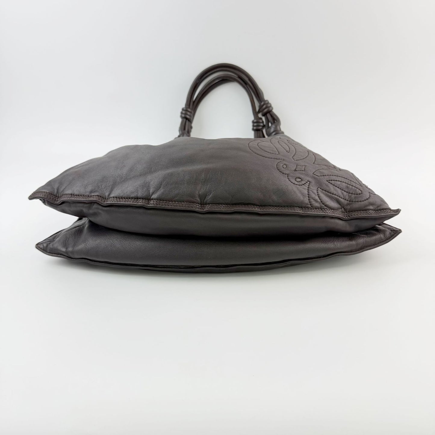 Loewe Anagram Knot Handle Shoulder Bag Leather Dark Brown Vintage — view 7