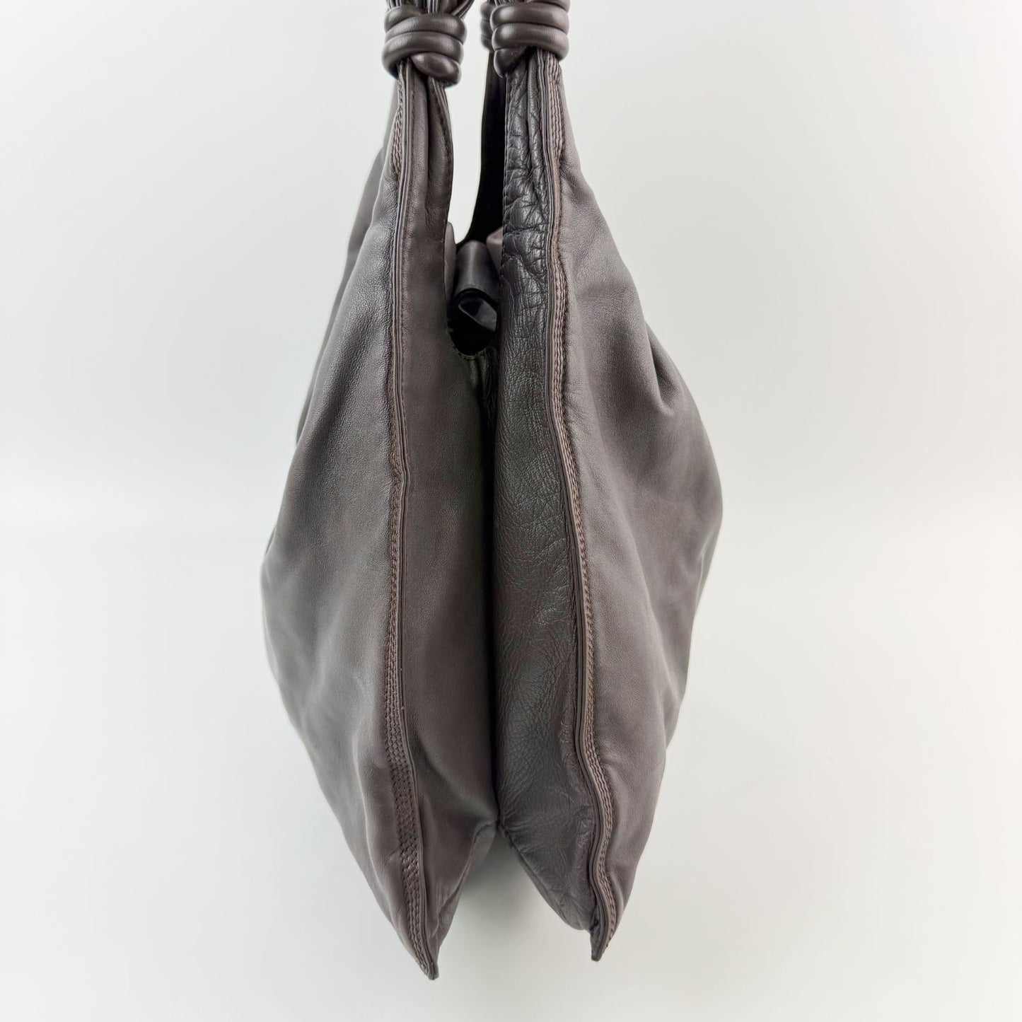 Loewe Anagram Knot Handle Shoulder Bag Leather Dark Brown Vintage — view 6