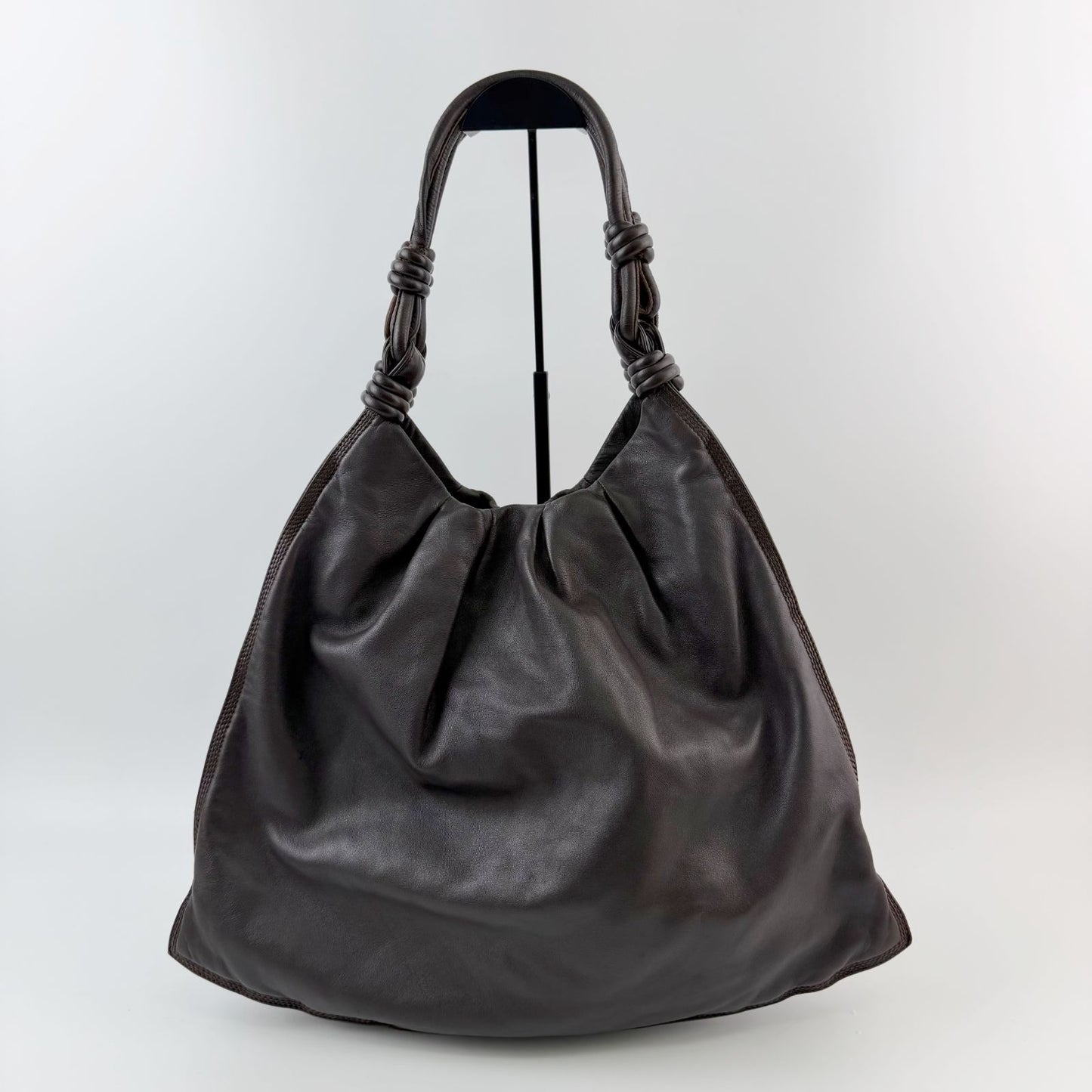 Loewe Anagram Knot Handle Shoulder Bag Leather Dark Brown Vintage — view 4