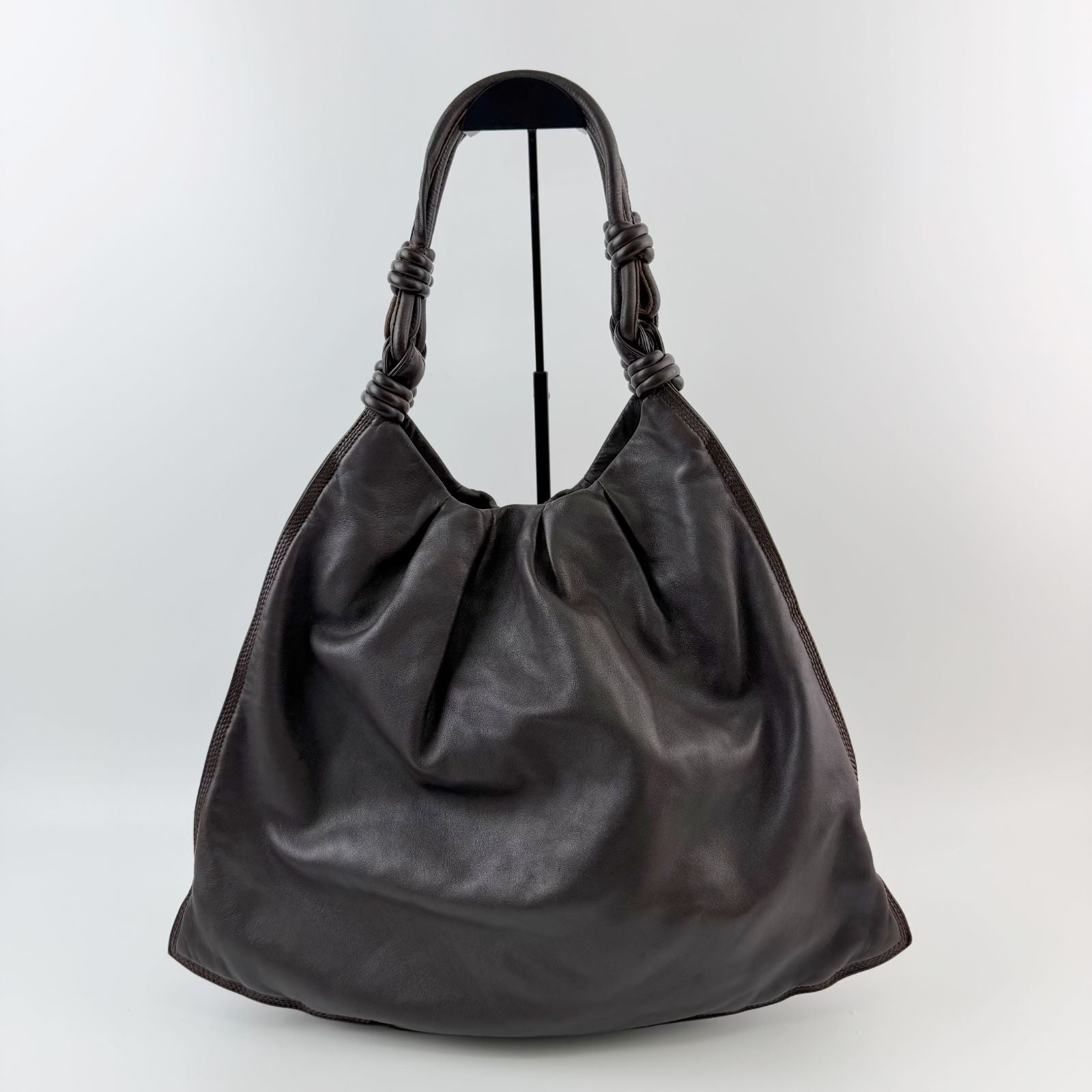 Loewe Anagram Knot Handle Shoulder Bag Leather Dark Brown Vintage — view 4